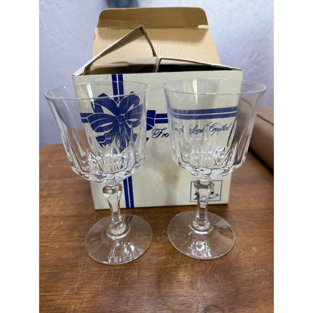 Vintage Salem French Lead Crystal Set Of Two Wine Glasses